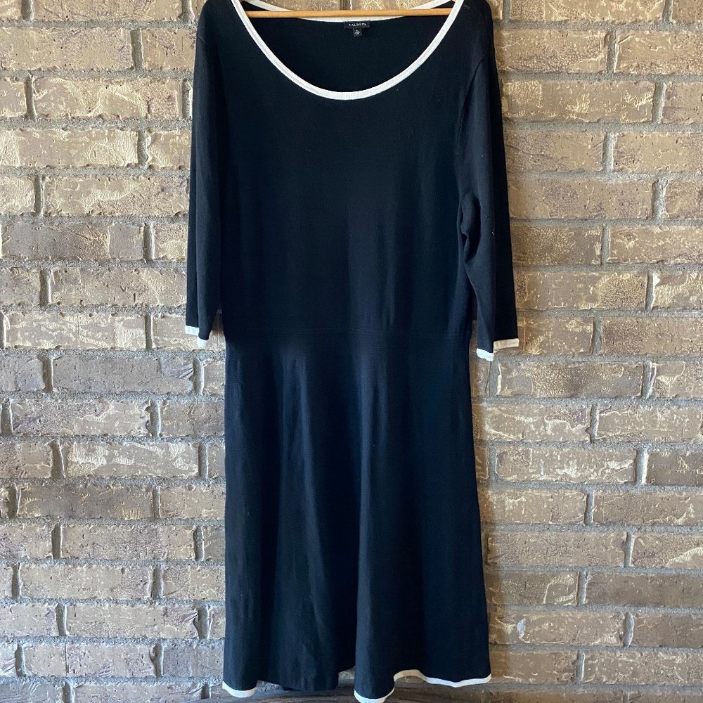 Talbots Black Sweater Dress with White Trim, Size XL